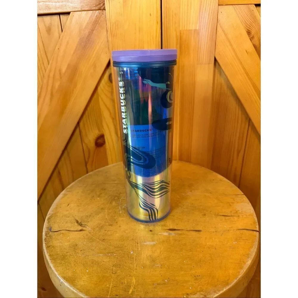 STARBUCKS Mermaid Siren Iridescent Double Tail Purple Lilac Green Tumbler 16oz (